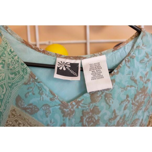 Vintage Phool Teal Boho Dress – Asymmetrical Hem & Slit Sleeves, Stretch Floral - Picture 2 of 6